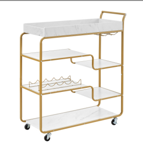 6-Tier Bar Cart, Slide Bar Serving Cart, Retro Style Wine Cart For Kitchen, Beverage Cart With Wine Rack And Glass Holder, Rolling Drink Trolley For L