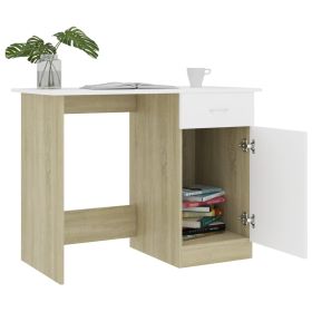 vidaXL Desk White and Sonoma Oak 39.4"x19.7"x29.9" Engineered Wood