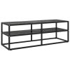 TV Stand Black with Black Marble Glass 47.2"x15.7"x15.7"