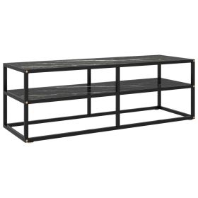 TV Stand Black with Black Marble Glass 47.2"x15.7"x15.7"