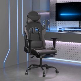 Massage Gaming Chair with Footrest Black&Gray Faux Leather