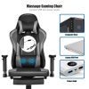 Massage Gaming Chair Recliner with Footrest and Adjustable Armrests for Home and Office-Black