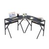 L-Shaped Desk Corner Computer Desk, Space-Saving & Multifunctional Home Office Desk Writing Workstation Study Desk with Round Corner (Dark Grey)