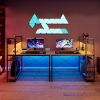 Gaming Desk with LED Lights, PC Gamer Desk for Small Spaces, Computer Desk with Reversible Storage Shelves, Carbon Fiber Black