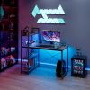 Gaming Desk with LED Lights, PC Gamer Desk for Small Spaces, Computer Desk with Reversible Storage Shelves, Carbon Fiber Black