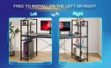 Gaming Desk with LED Lights, PC Gamer Desk for Small Spaces, Computer Desk with Reversible Storage Shelves, Carbon Fiber Black