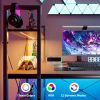 Gaming Desk with LED Lights, PC Gamer Desk for Small Spaces, Computer Desk with Reversible Storage Shelves, Carbon Fiber Black