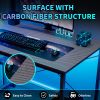 Gaming Desk with LED Lights, PC Gamer Desk for Small Spaces, Computer Desk with Reversible Storage Shelves, Carbon Fiber Black