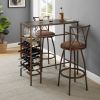 Only Pick Up 3-Piece Bar Steels Kitchen Dining Room Table Set Retro Brown Bar Chair for Dining Room