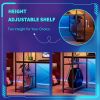 Gaming Desk with LED Lights, PC Gamer Desk for Small Spaces, Computer Desk with Reversible Storage Shelves, Carbon Fiber Black