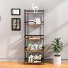 Ladder Shelf, 5 Tier Black Bookshelf, Modern Open Bookcase for Bedroom, Living Room, Office, Brown