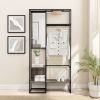 Modern Metal and Wood Hall Tree with Hanging Storage – Grey Wash