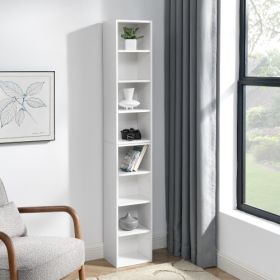 8 Tier Media Tower, CD DVD Slim Locker With Adjustable Shelves, High & Narrow Bookshelf Display Bookshelf, Suitable For Home Office, Multifunctional D (Color: White)