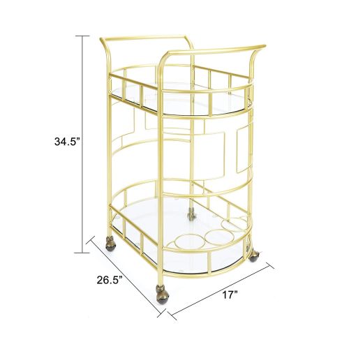 2 Glass Shelves  Serving Trolley Bar Cart  with Durable Metal Frame for Hotel Dining Room Restaurant