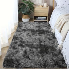Soft Fluffy Area Rug for Bedroom and Living Room (Color: Tie Dye Dark Grey)